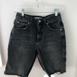 High Waisted Topshop Denim Bermuda Shorts - Washed Black Colour